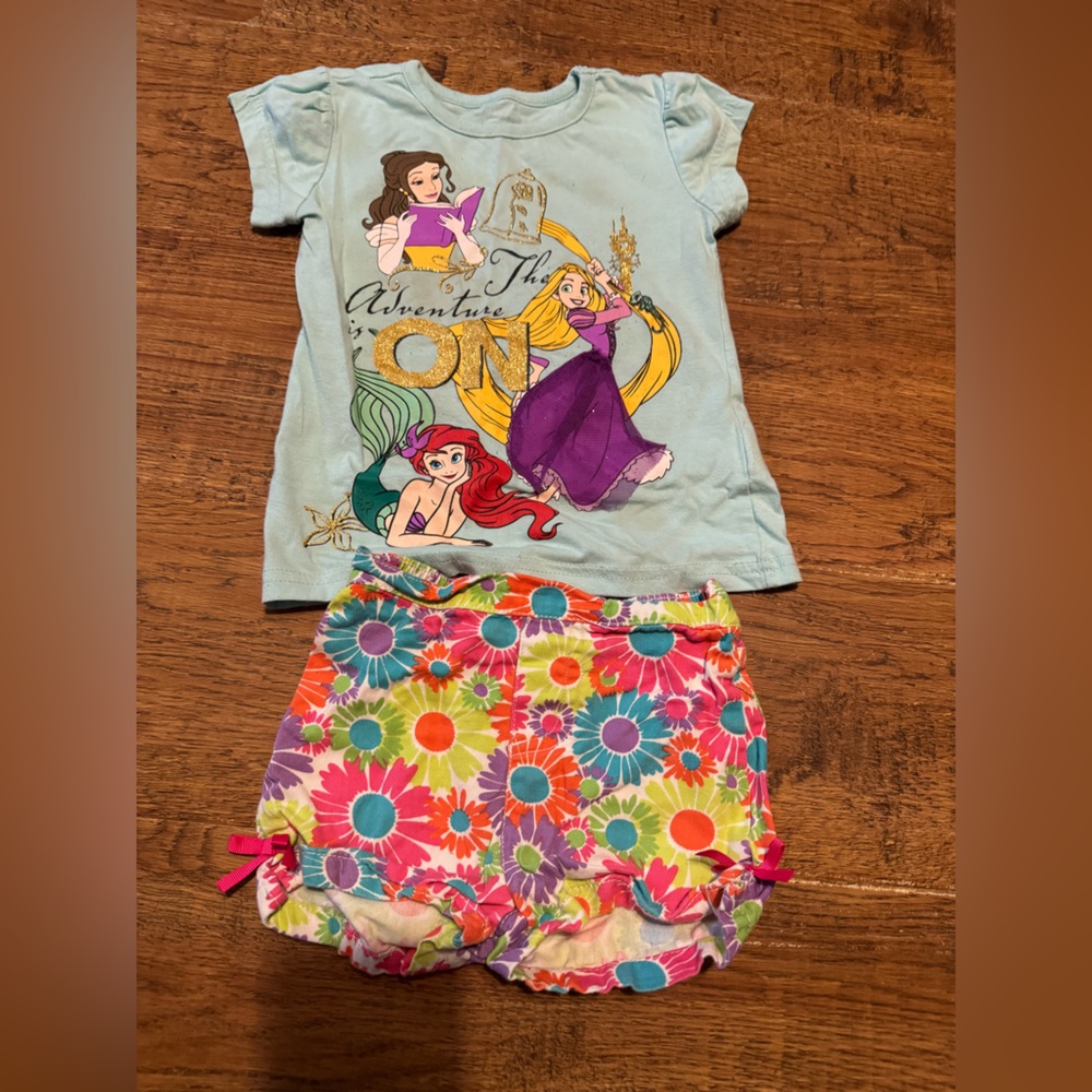 Disney 2T top & 18 months shorts